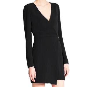 Halston Heritage Women's Faux Wrap Crepe Black Dress Classic Professional NWT